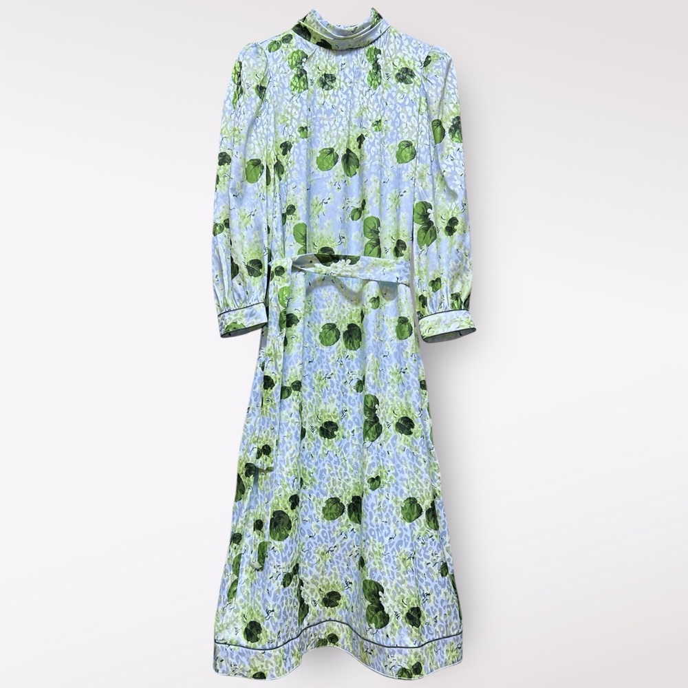 Tuckernuck Dress Women Size Blue Green Hydrangea Blooms Faven Puffy Botanical
